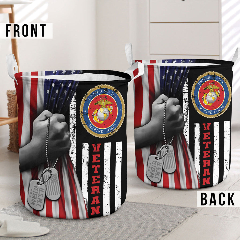 USMC Veteran US Flag Laundry Basket